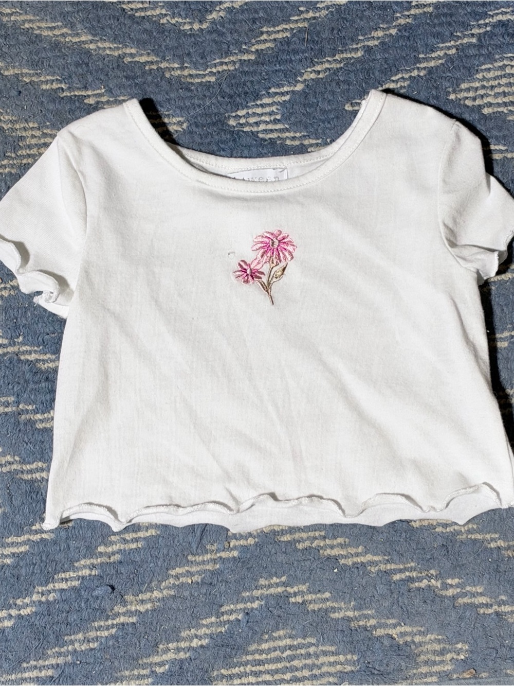 btween White Short-Sleeve Tee with Pink Floral Embroidery